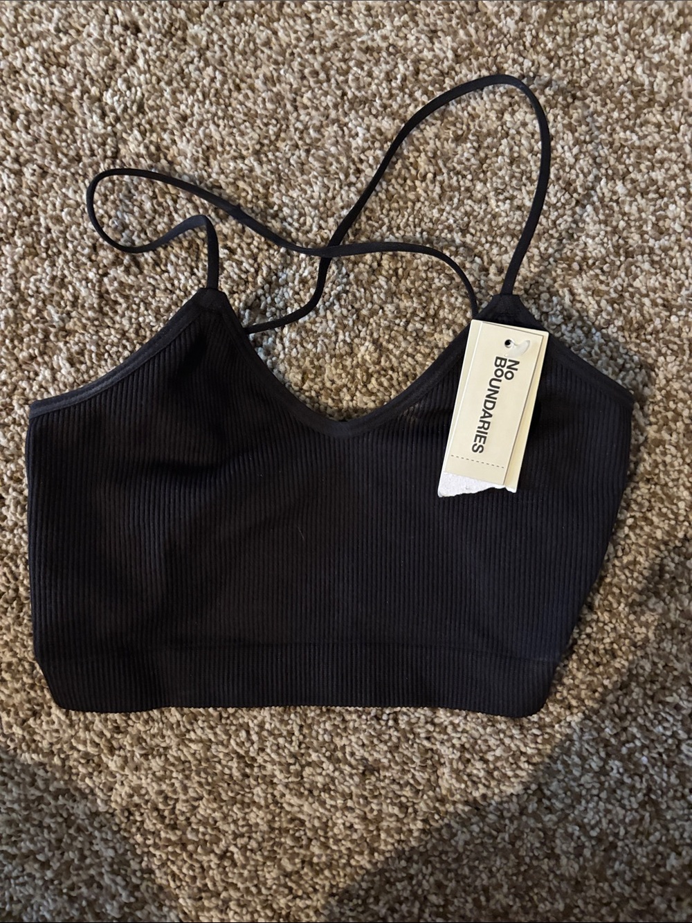 No Boundaries Black Ribbed Cropped Cami with Thin Straps